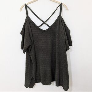 Torrid Knit Cold Shoulder Strappy Back Sweater Top Short Sleeve Green Size 4